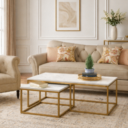 2-Piece Iron and Marble Coffee Table Set - Gold