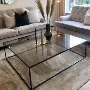 طاولةقهوة زجاج وحديدأسود - 80×80×45 سم
