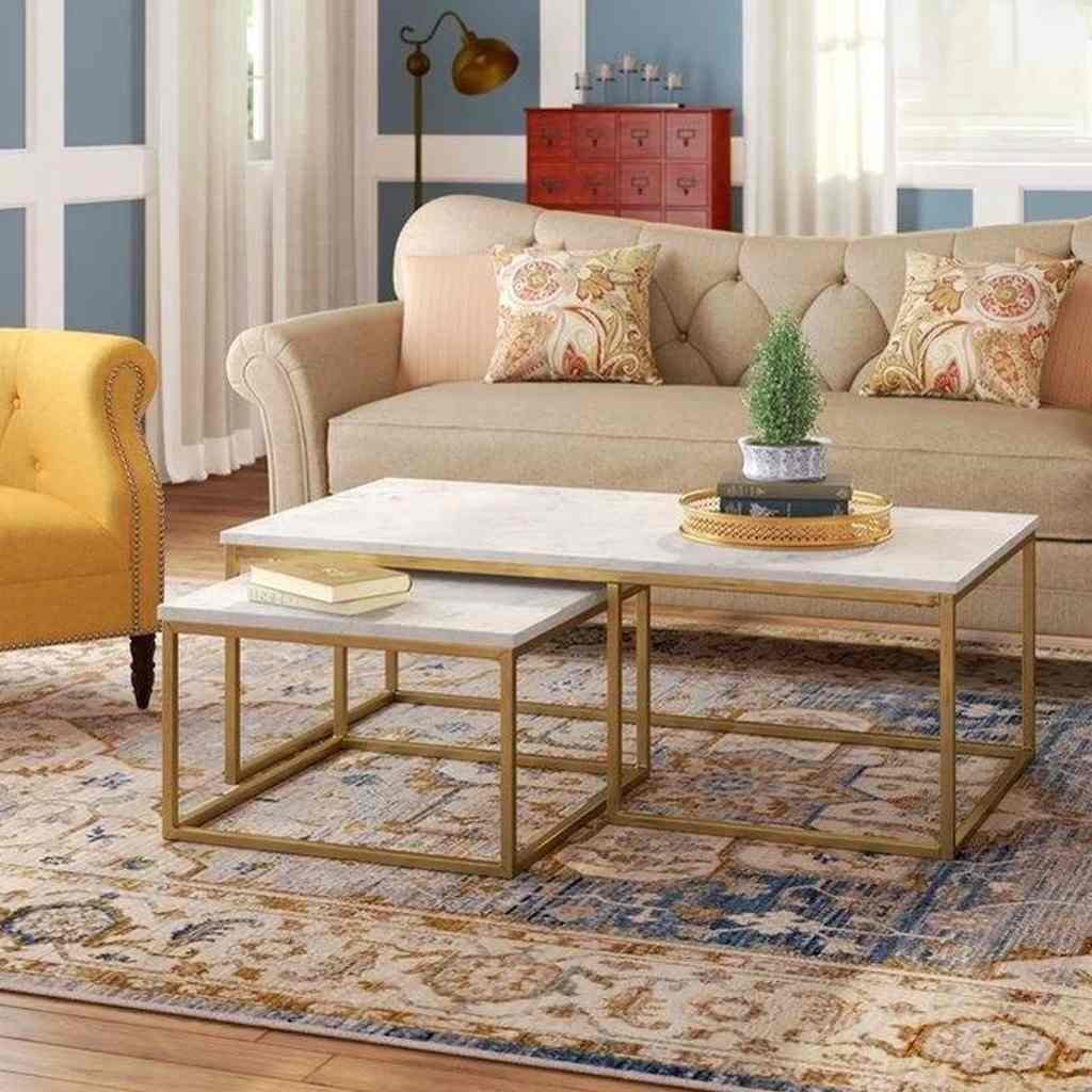 2-Piece Iron and Marble Coffee Table Set - Gold