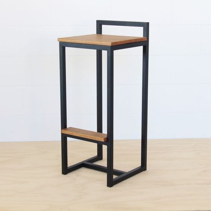 Iron Bar Stool Made Of Natural Wood - Black and Beige