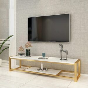 Gold and white steel TV table - 50 x 150 x 40 cm