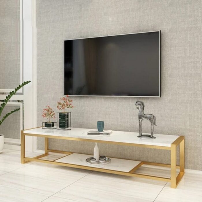 Gold and white steel TV table - 50 x 150 x 40 cm
