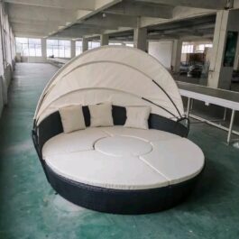 Round Bed With Rattan Canopy