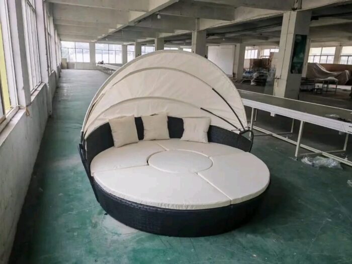 Round Bed With Rattan Canopy
