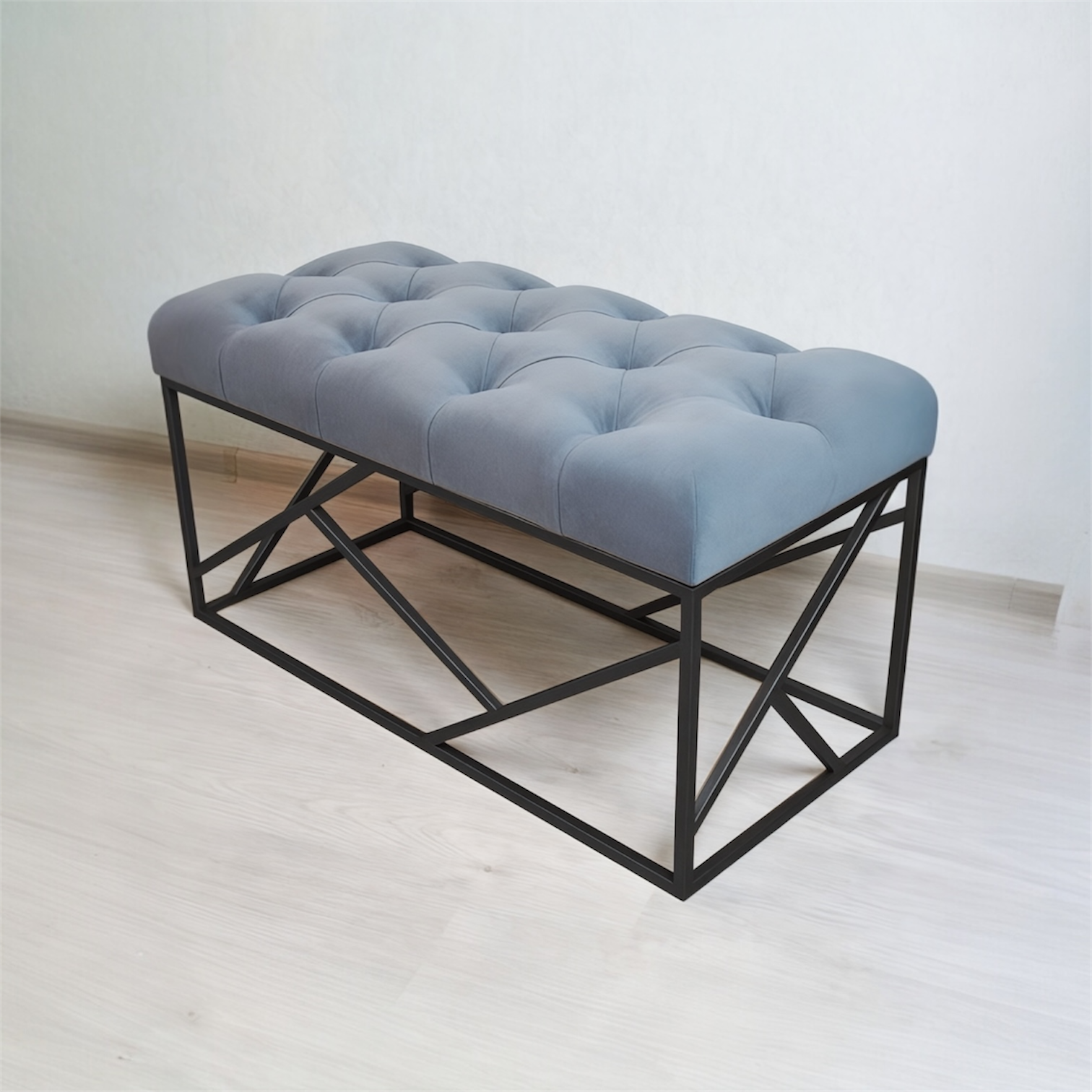 Iron and Velvet Banquette - Black and Gray