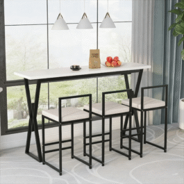 Iron and MDF 4-piece dining table - black and white