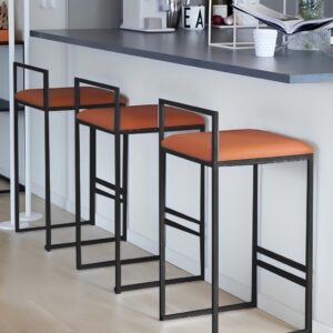 3-Piece Steel and Leather Bar Stool Set - Black and Orange