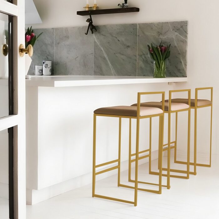 3-Piece Steel and Leather Bar Stool Set - Gold and Brown
