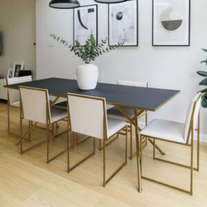 7-piece iron and MDF dining room set - gold