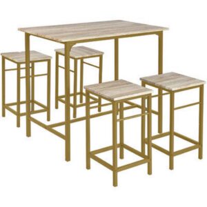 5-piece iron and MDF dining table - gold and beige