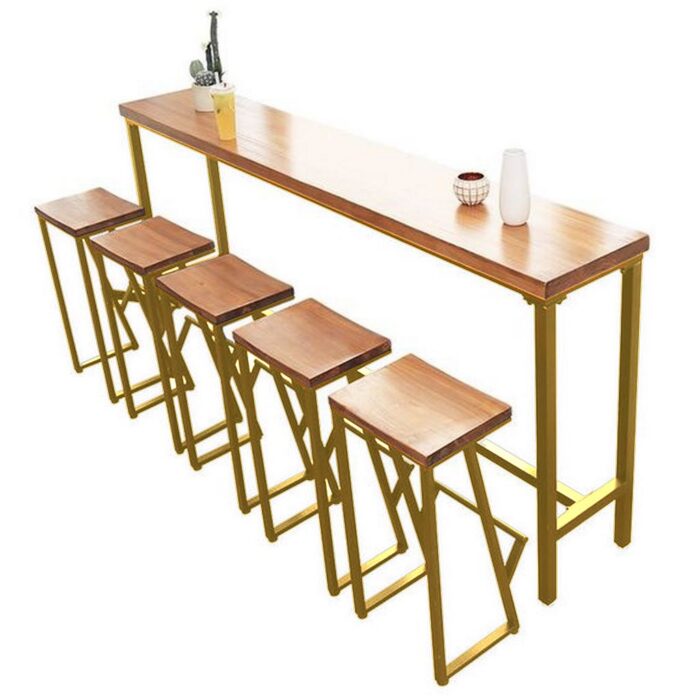 6-piece iron and MDF dining table - gold and brown