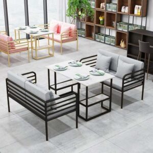 3-piece iron and MDF dining table - black and white