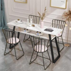 5-piece iron and marble dining table - black and white