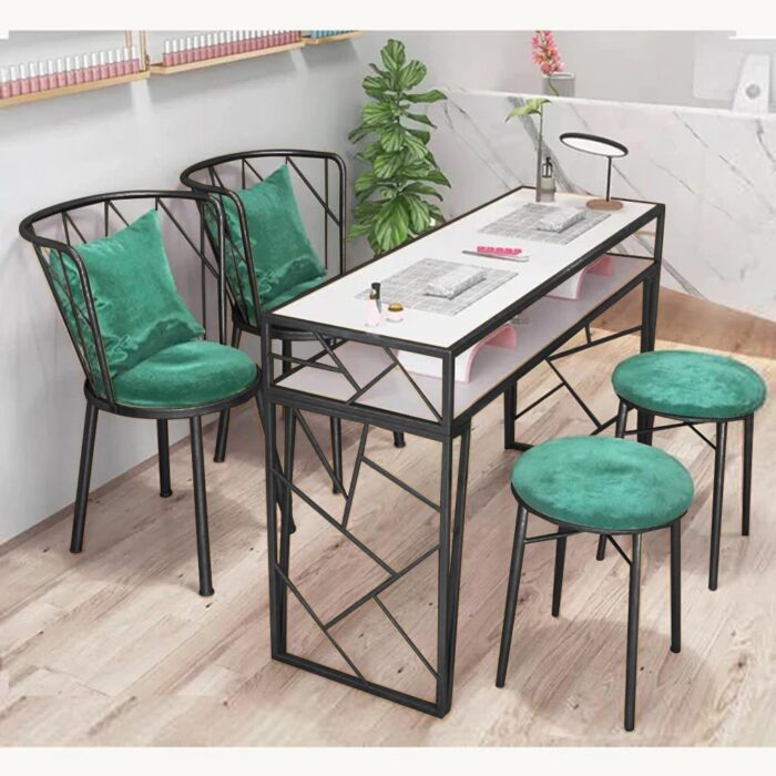 Iron and MDF 5-piece dining table - black and white