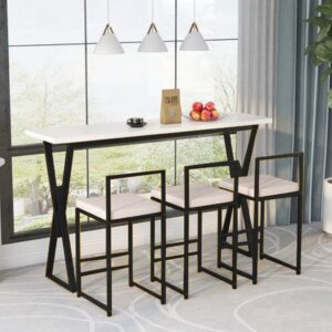 Iron and MDF 4-piece dining table - black and white