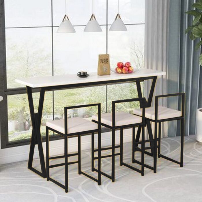 Iron and MDF 4-piece dining table - black and white