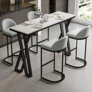 5-Piece Iron and Marble Dining Room Set - Black and White