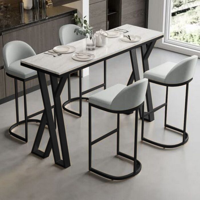 5-Piece Iron and Marble Dining Room Set - Black and White