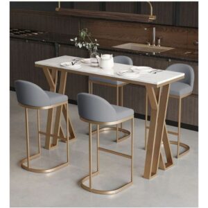 5-piece iron and marble dining table - gold and white