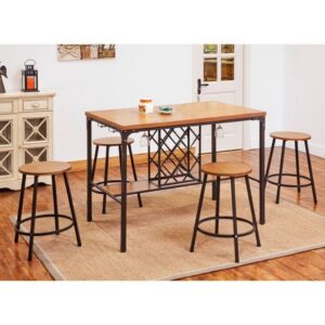 5-piece iron and MDF dining table - black and brown