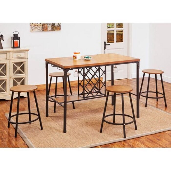 5-piece iron and MDF dining table - black and brown