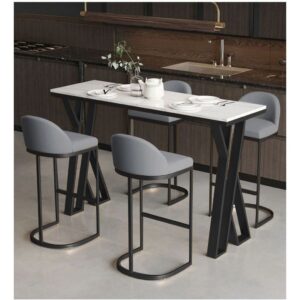5-Piece Iron and Marble Dining Room Set - Black and White