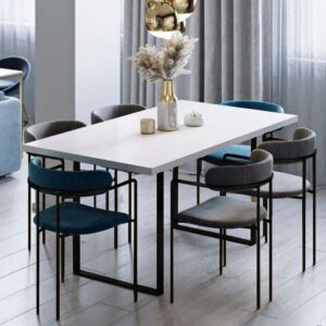 7-Piece Iron and MDF Dining Room Set - Black and White