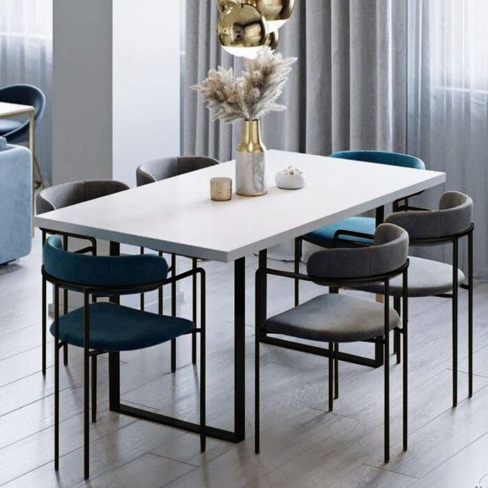 7-Piece Iron and MDF Dining Room Set - Black and White