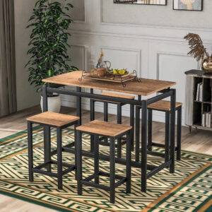 5-piece iron and MDF dining room set - black and brown