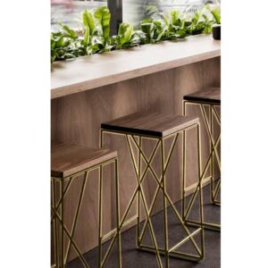 Iron and MDF Wood Bar Stool - Gold and Brown