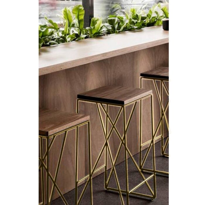 Iron and MDF Wood Bar Stool - Gold and Brown