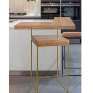 Iron and leather bar chair - gold and brown