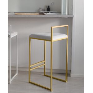 Iron and velvet bar stool - gold and gray