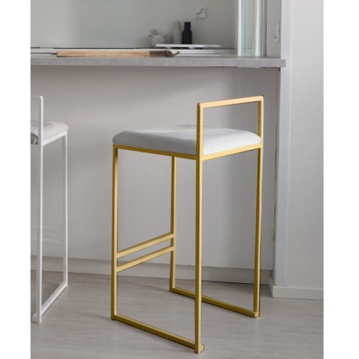 Iron and velvet bar stool - gold and gray