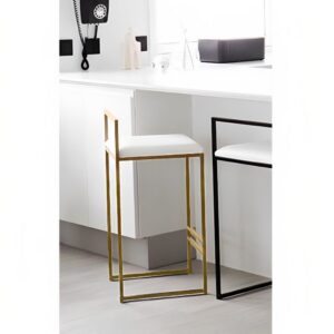 Iron Leather Bar Chair - Gold and White