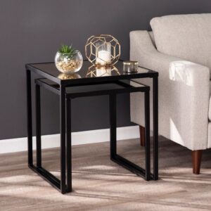Two-Piece Side Table Set, Iron and Glass