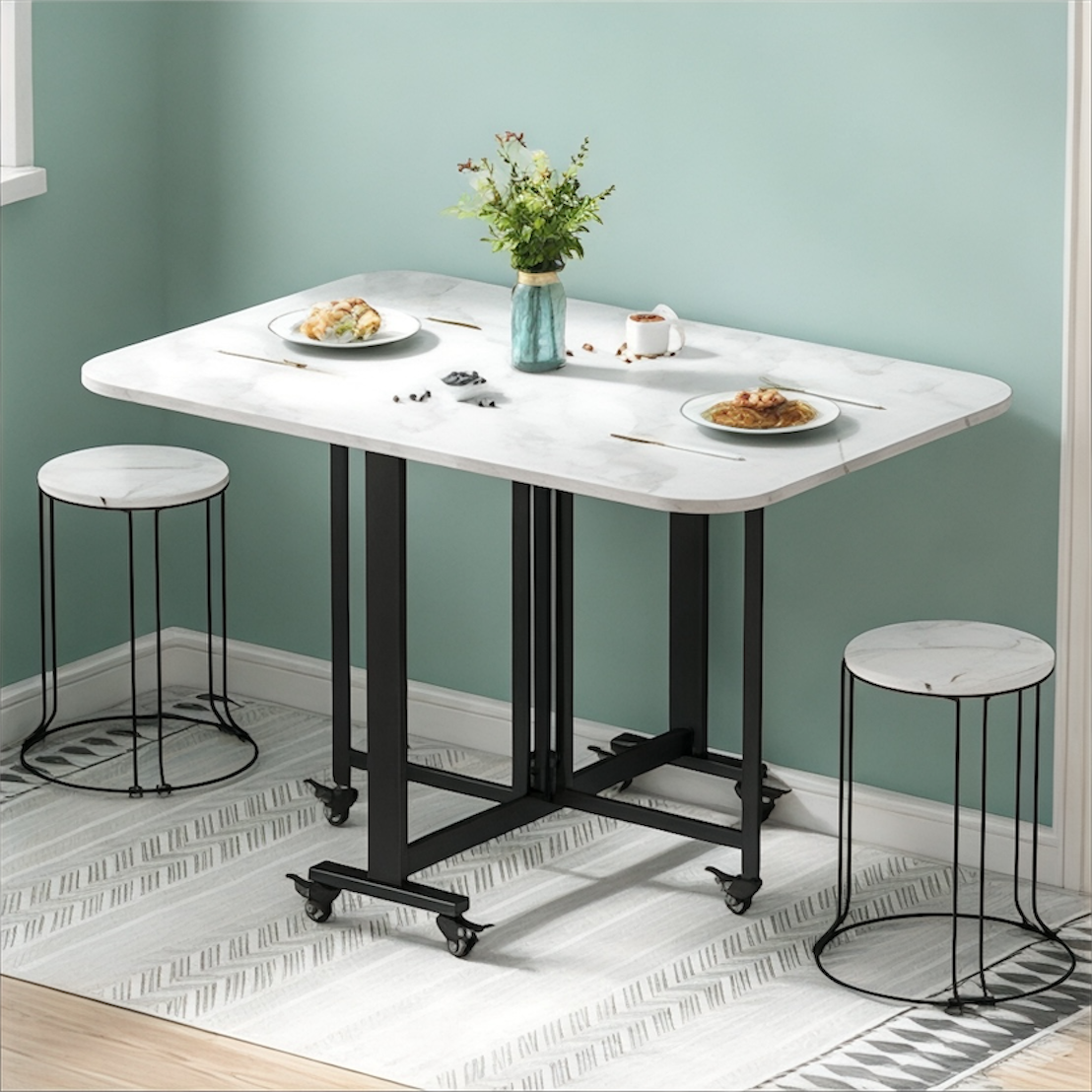 Ultra-Thin Folding Dining Table With 2 Chairs - الصورة 2